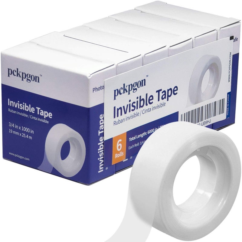 PCKPGON Transparent Tape Invisible Tape Clear Tape for Office Home School Use  3/4 x 1000 Inches  Pack of 6  Boxed  Tape Refill for Dispenser  Frosted and Invisible on Paper  Great for Correction and labeling - Image 2